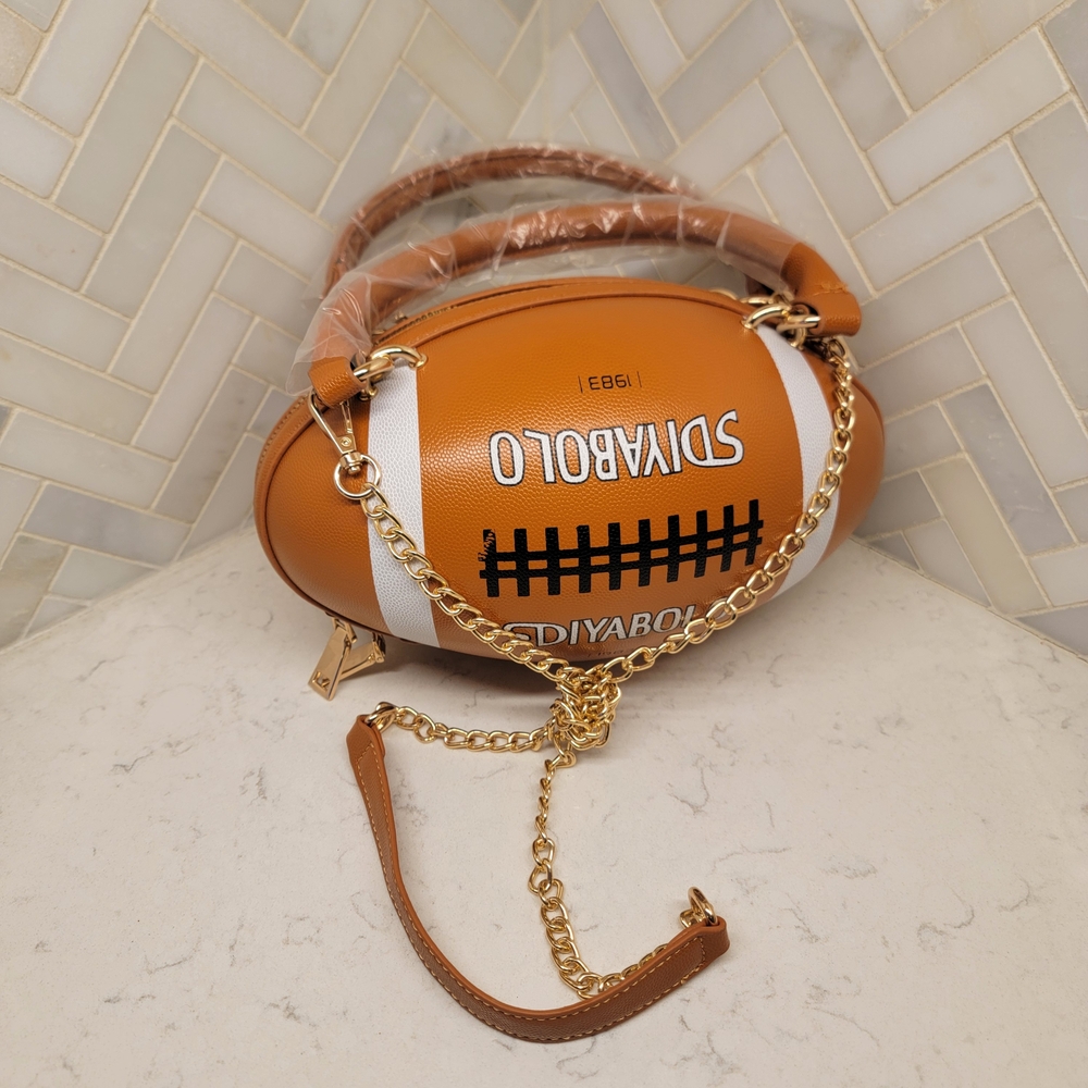Sdiyabolo Sporty Orange Football Crossbody Bag with Gold Chain